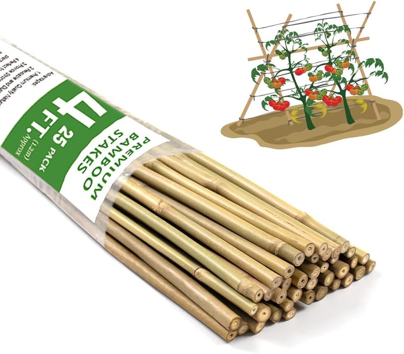 BOVITRO Bamboo Stakes,4FT Natural Bamboo Garden Stakes, 25Pcs Plant Stakes,Bamboo Sticks for Tomato,Beans,Vegetable and Climbing Plants - Image 1